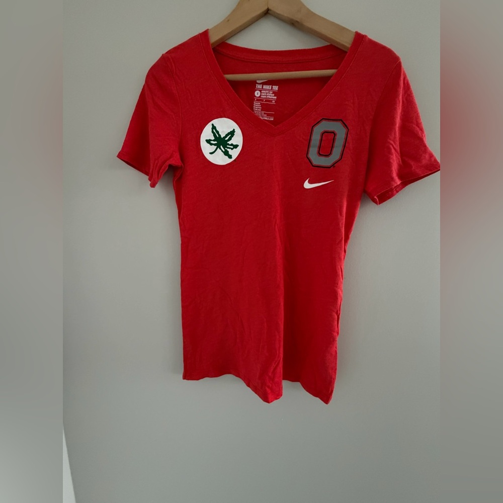 Nike Womens Small Ohio‎ State Buckeyes Tri Blend V Neck Short Sleeve T Shirt Red
